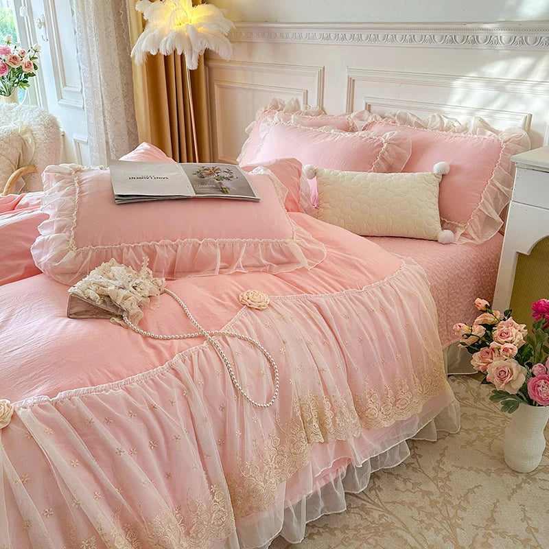 2025 French high-end bed cover washed cotton four-piece set skin-friendly washed