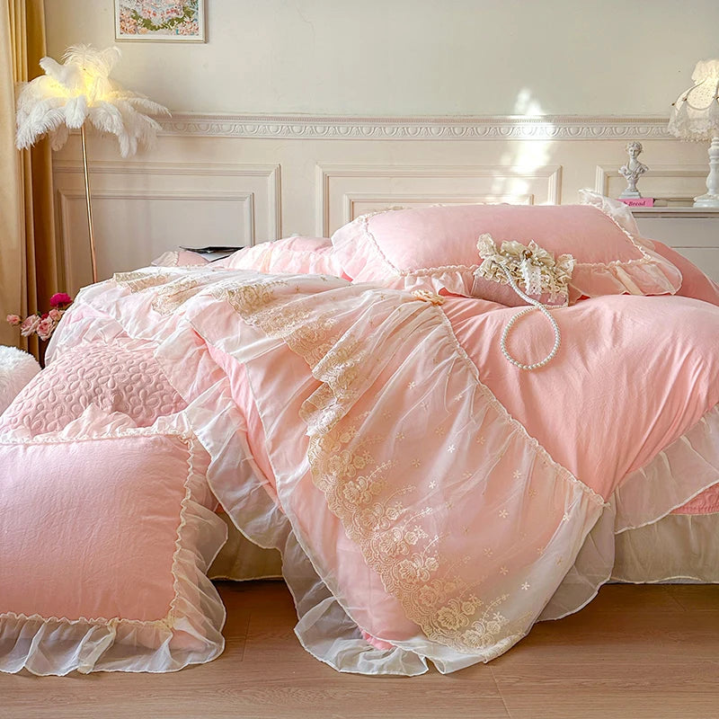 2025 French high-end bed cover washed cotton four-piece set skin-friendly washed