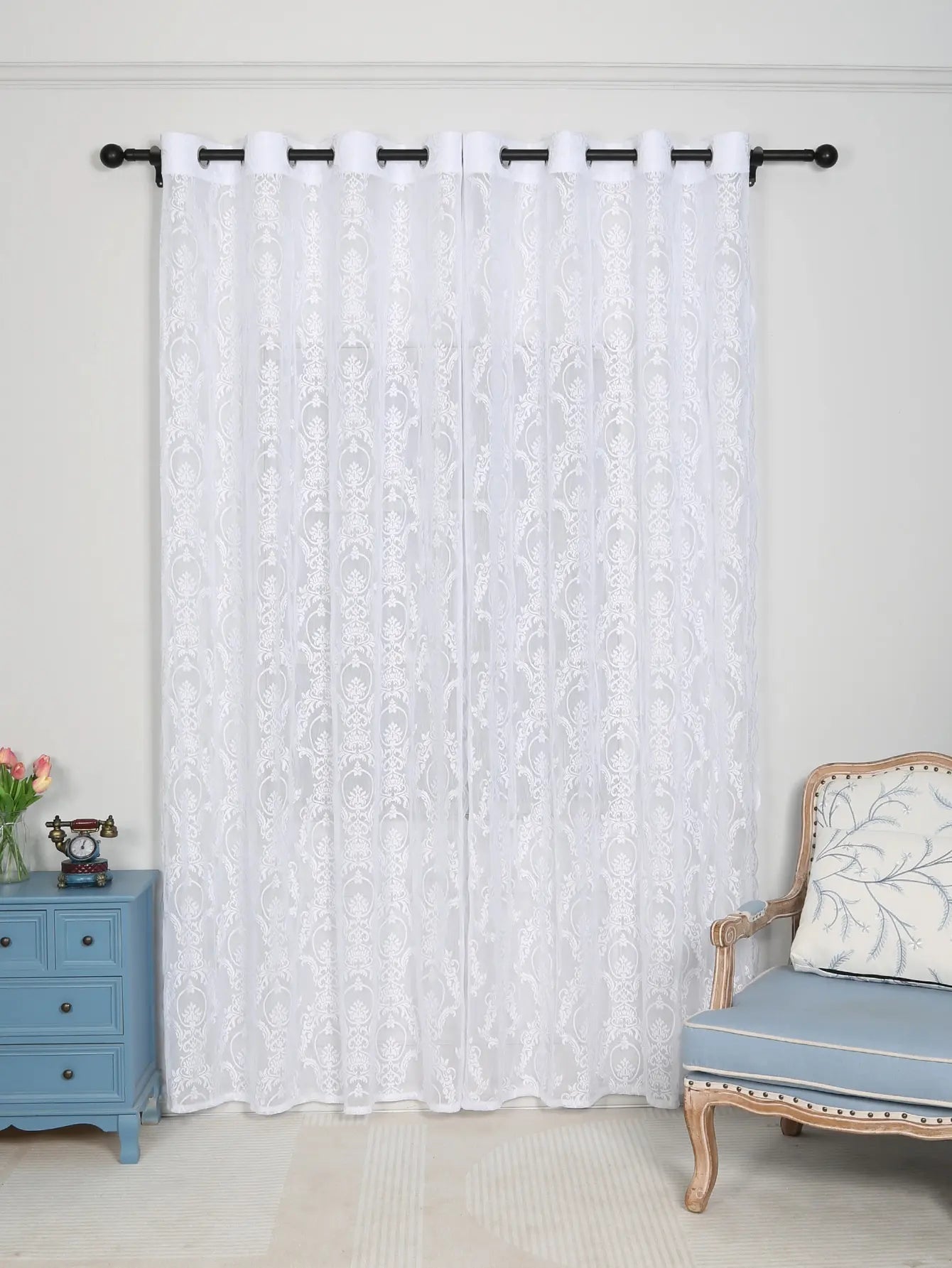 White Vine Lantern Lace Perforated Curtains,