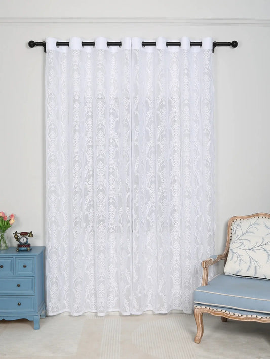 White Vine Lantern Lace Perforated Curtains,