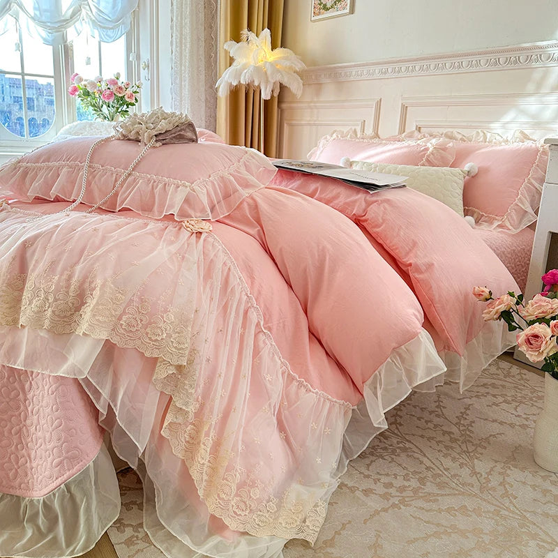 2025 French high-end bed cover washed cotton four-piece set skin-friendly washed