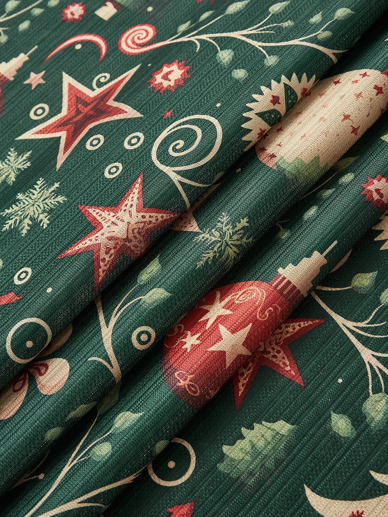 Green Christmas tree gifts, curtains, holiday party atmosphere, curtains,