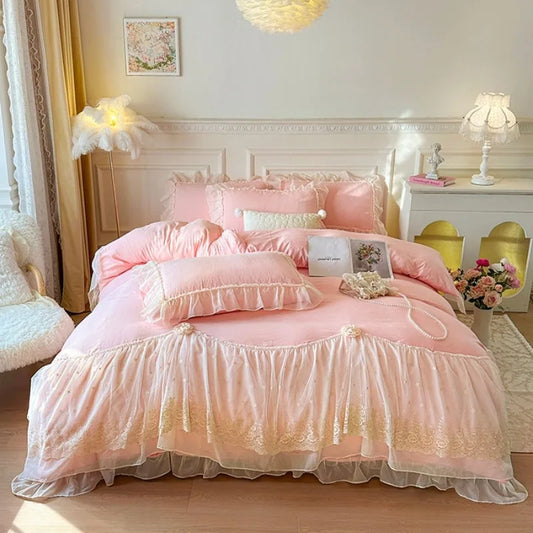 2025 French high-end bed cover washed cotton four-piece set skin-friendly washed