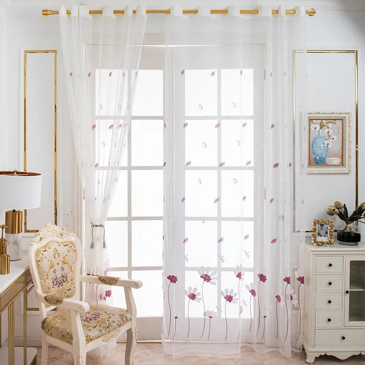 Plant embroidery dragonfly lotus gauze curtains and curtains Curtains