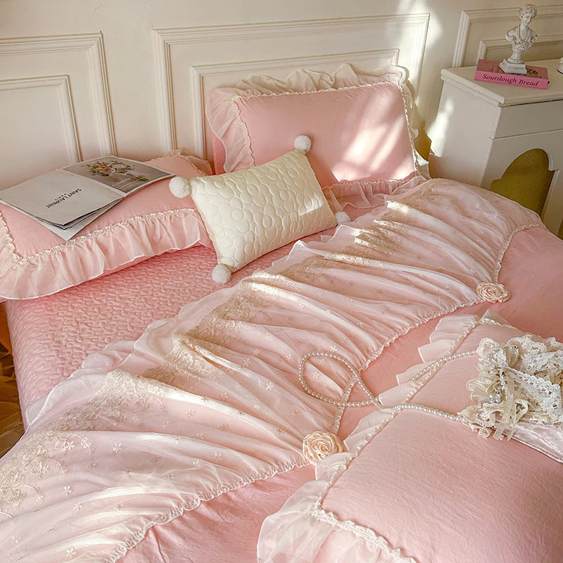2025 French high-end bed cover washed cotton four-piece set skin-friendly washed
