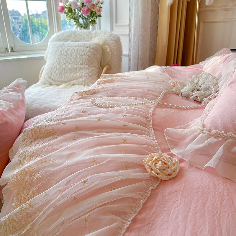 2025 French high-end bed cover washed cotton four-piece set skin-friendly washed