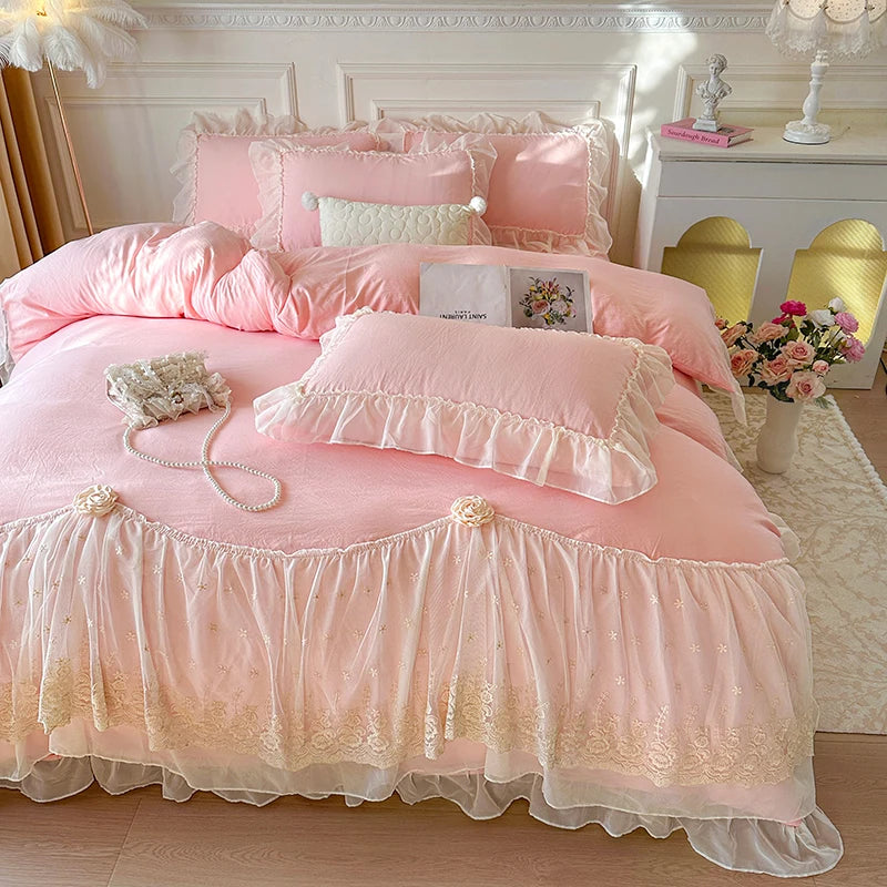 2025 French high-end bed cover washed cotton four-piece set skin-friendly washed