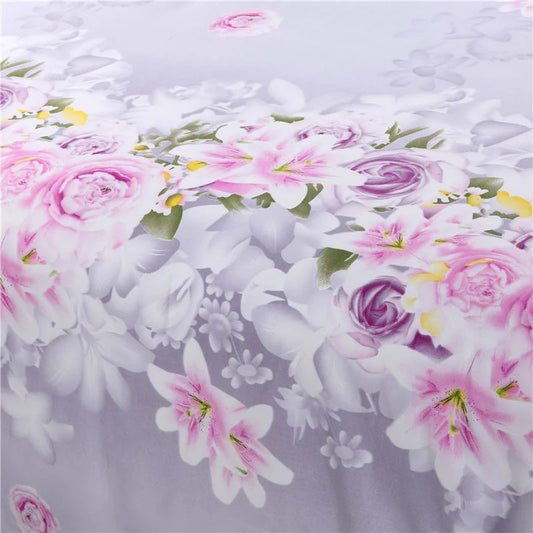 Flower Bedspread On The Bed Sheet Linen Cover Couple
