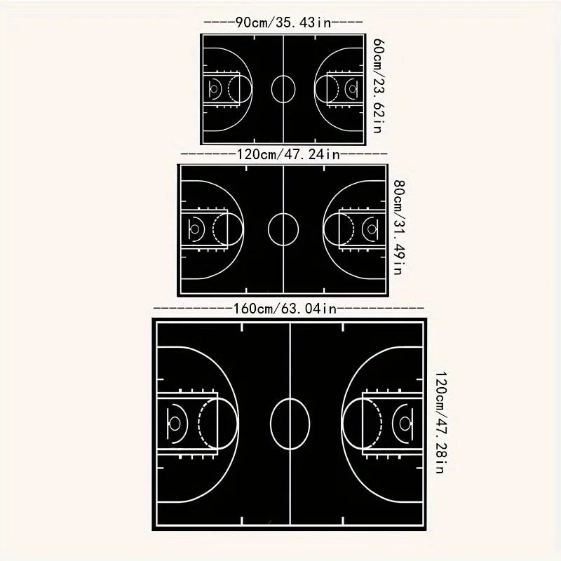 1pc Black Basketball Court Pattern Printed Floor Rug Bohemian Carpet