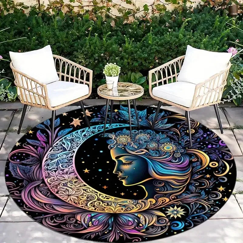 3D Sun and Moon Round Carpet Garden Plush Non-slip Washable Carpet