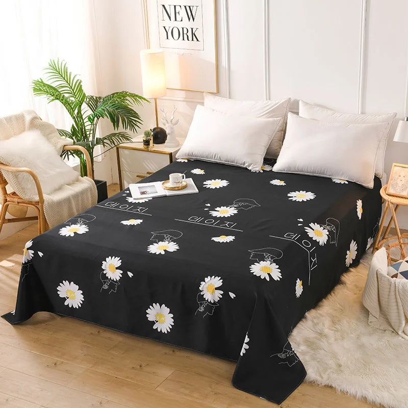 Flower Bedspread On The Bed Sheet Linen Cover Couple