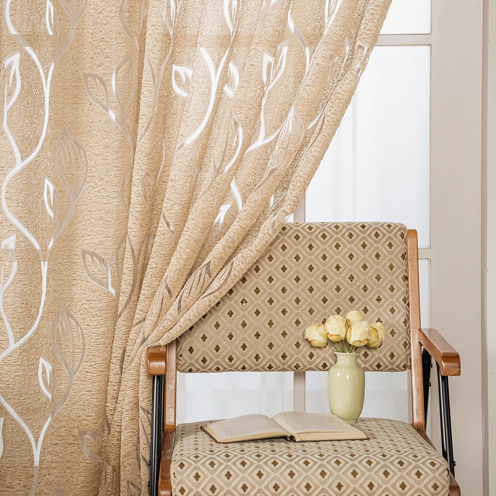 European Jacquard Curtains for Living Room Hollow Leaf Curtains