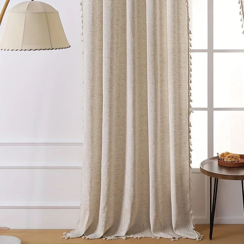 Solid Color Linen Plus Fringe Curtains